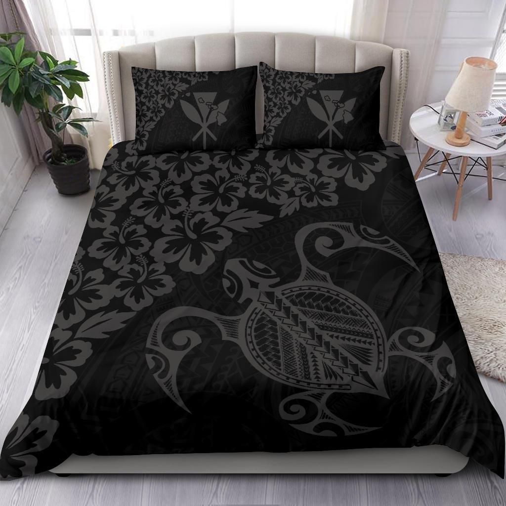 hawaiian map turtle hibiscus kanaka polynesian grey duvet cover bedding set 3917