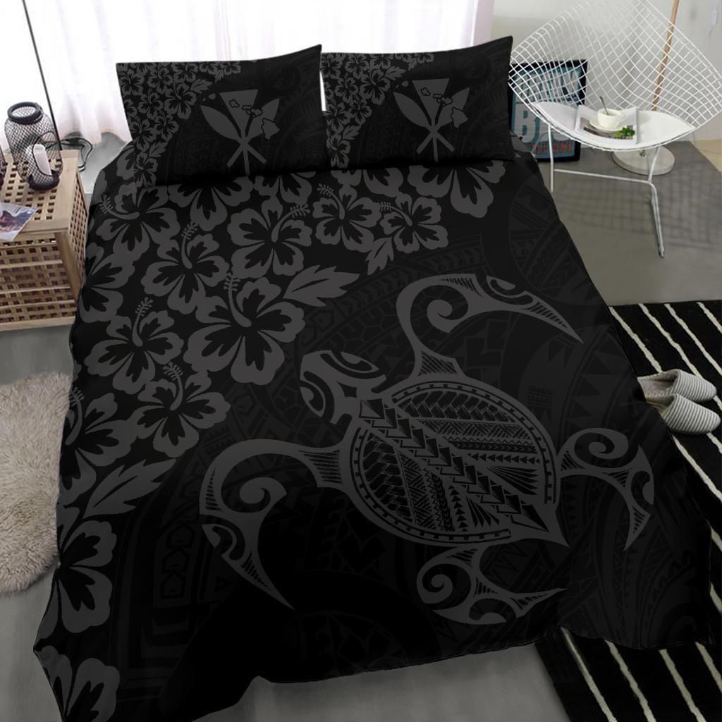 hawaiian map turtle hibiscus kanaka polynesian grey duvet cover bedding set 5668