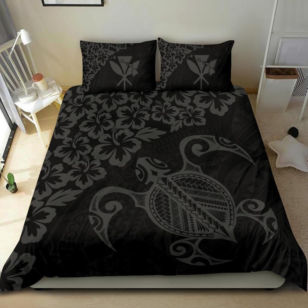 hawaiian map turtle hibiscus kanaka polynesian grey duvet cover bedding set 6142