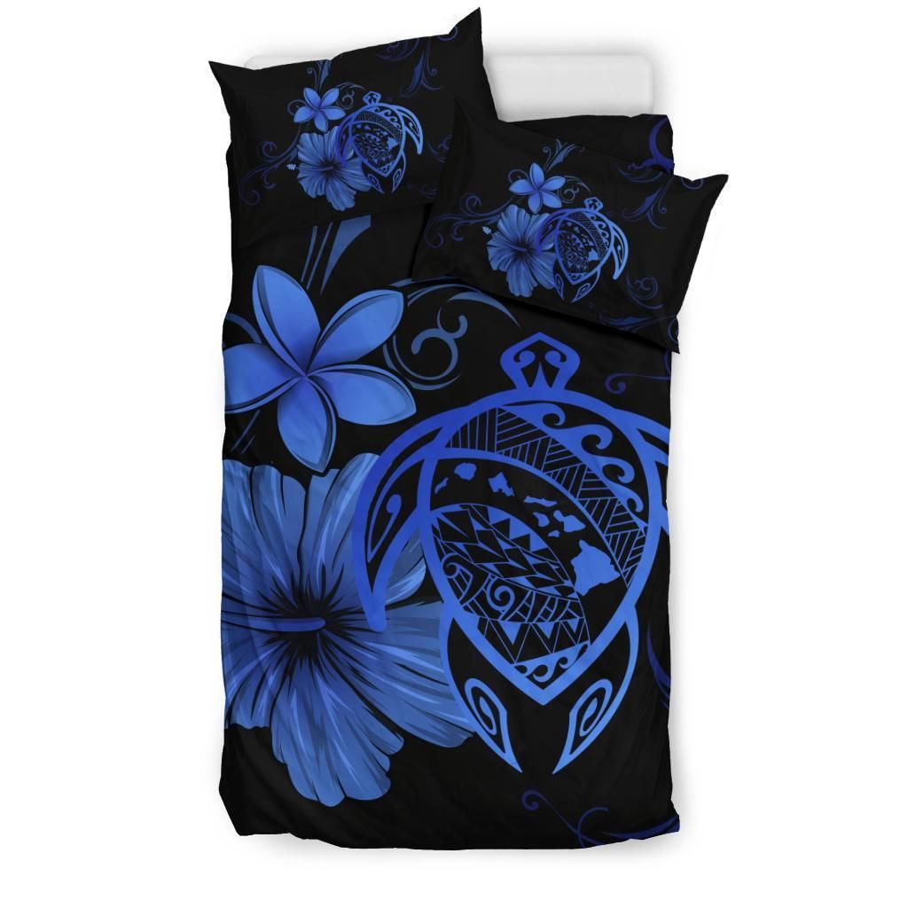 hawaiian map turtle hibiscus plumeria blue duvet cover bedding set 4305