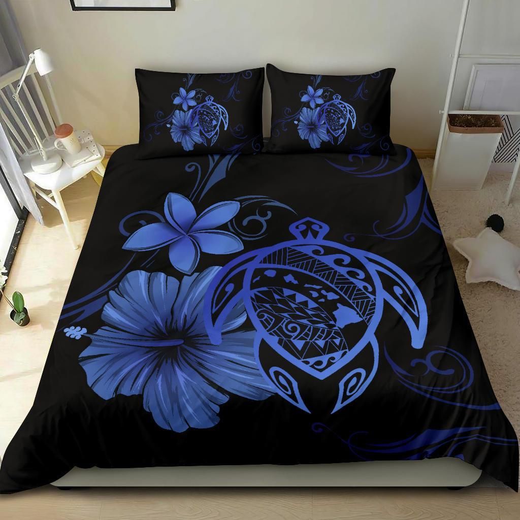 hawaiian map turtle hibiscus plumeria blue duvet cover bedding set 5944