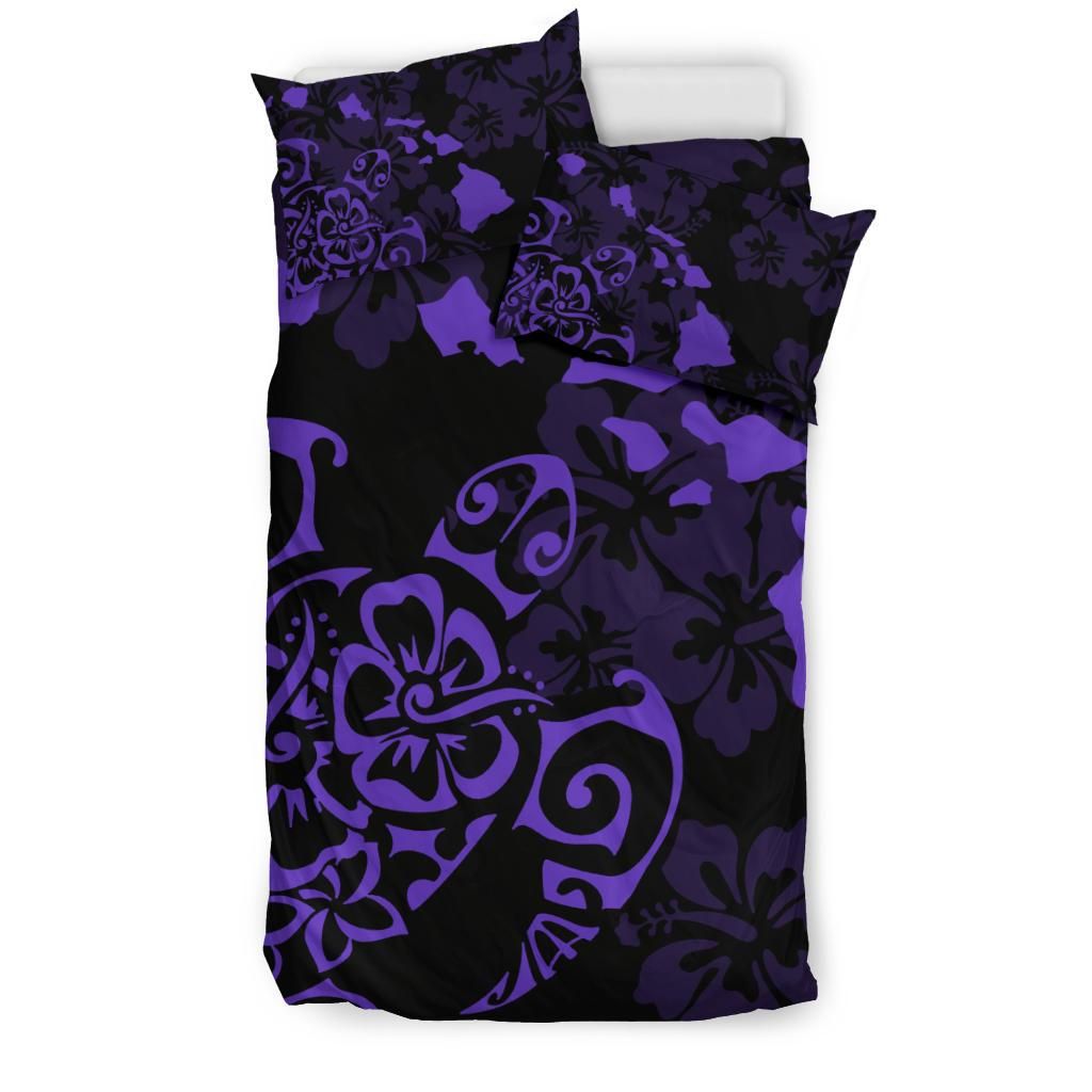Hawaiian Map Turtle Hibiscus Purple Pattern Duvet Cover Bedding Set hawaiian map turtle hibiscus purple pattern duvet cover bedding set 5042