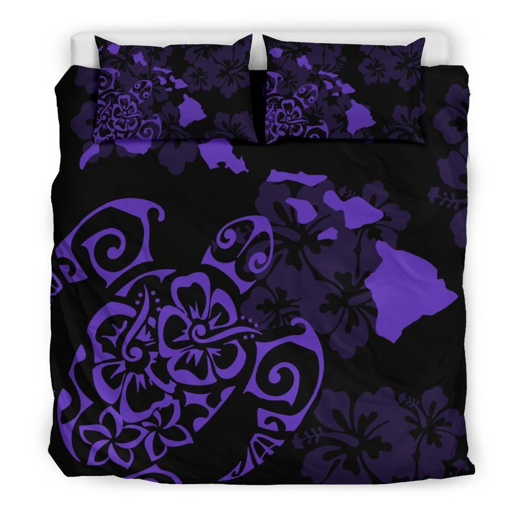 Hawaiian Map Turtle Hibiscus Purple Pattern Duvet Cover Bedding Set hawaiian map turtle hibiscus purple pattern duvet cover bedding set 6685