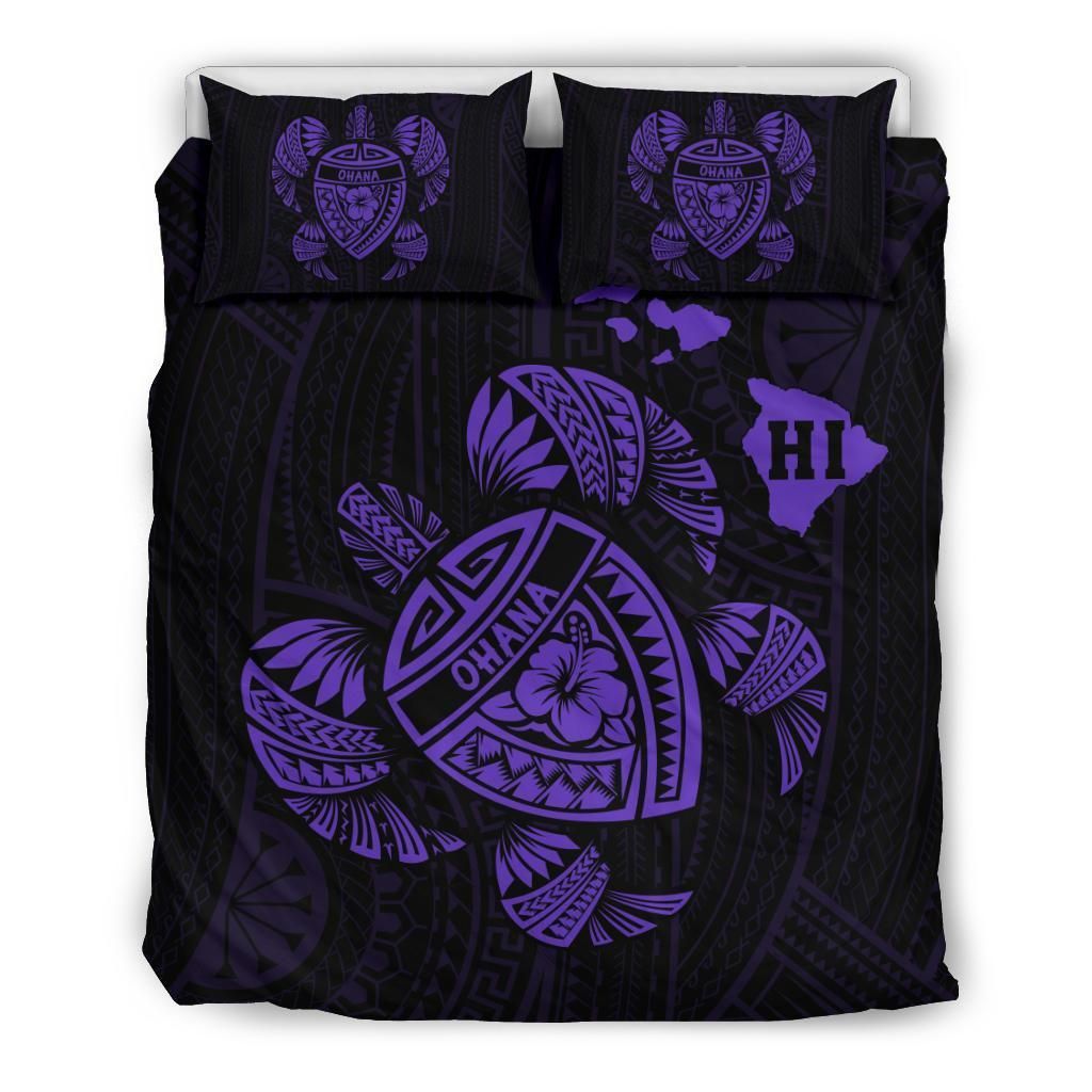 Hawaiian Map Turtle Ohana Hibiscus Polynesian Purple Duvet Cover Bedding Set hawaiian map turtle ohana hibiscus polynesian purple duvet cover bedding set 1982