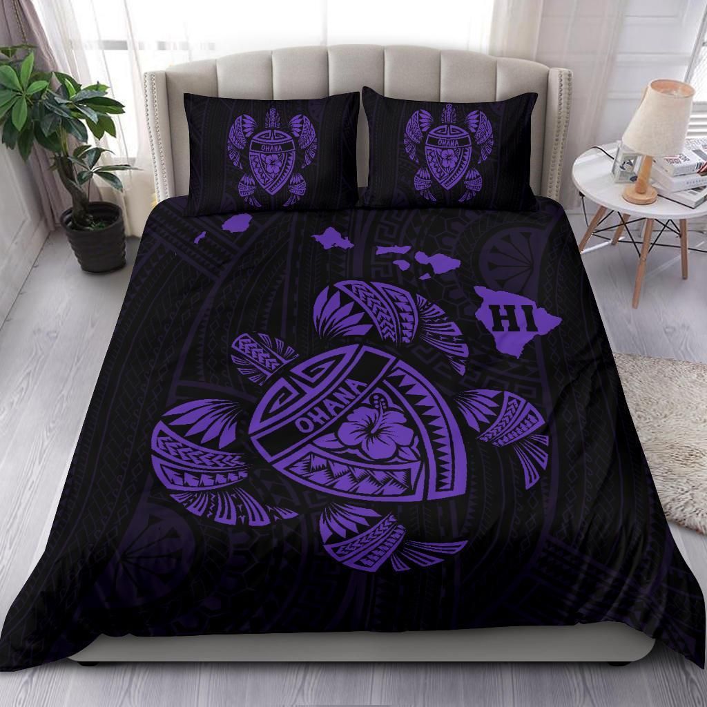 Hawaiian Map Turtle Ohana Hibiscus Polynesian Purple Duvet Cover Bedding Set hawaiian map turtle ohana hibiscus polynesian purple duvet cover bedding set 2159