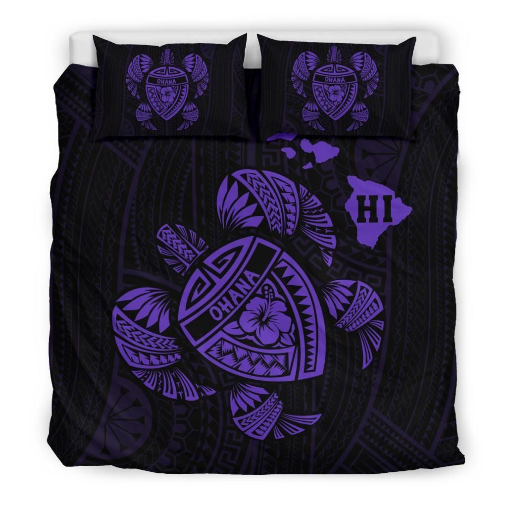 Hawaiian Map Turtle Ohana Hibiscus Polynesian Purple Duvet Cover Bedding Set hawaiian map turtle ohana hibiscus polynesian purple duvet cover bedding set 3278