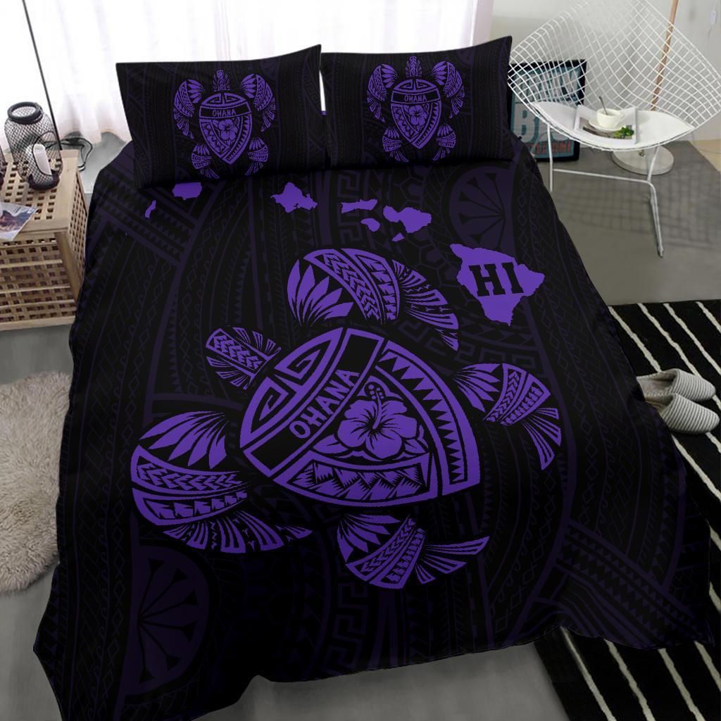 Hawaiian Map Turtle Ohana Hibiscus Polynesian Purple Duvet Cover Bedding Set hawaiian map turtle ohana hibiscus polynesian purple duvet cover bedding set 4088