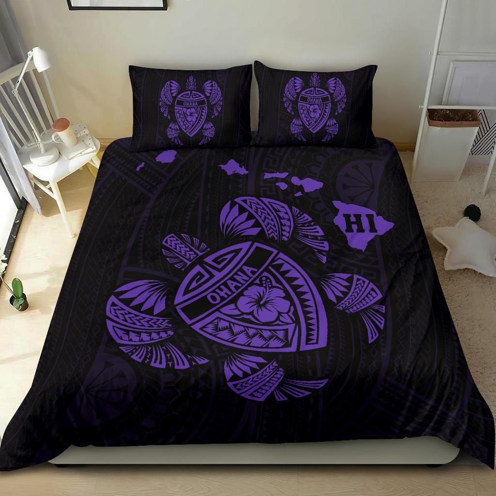 Hawaiian Map Turtle Ohana Hibiscus Polynesian Purple Duvet Cover Bedding Set hawaiian map turtle ohana hibiscus polynesian purple duvet cover bedding set 6027