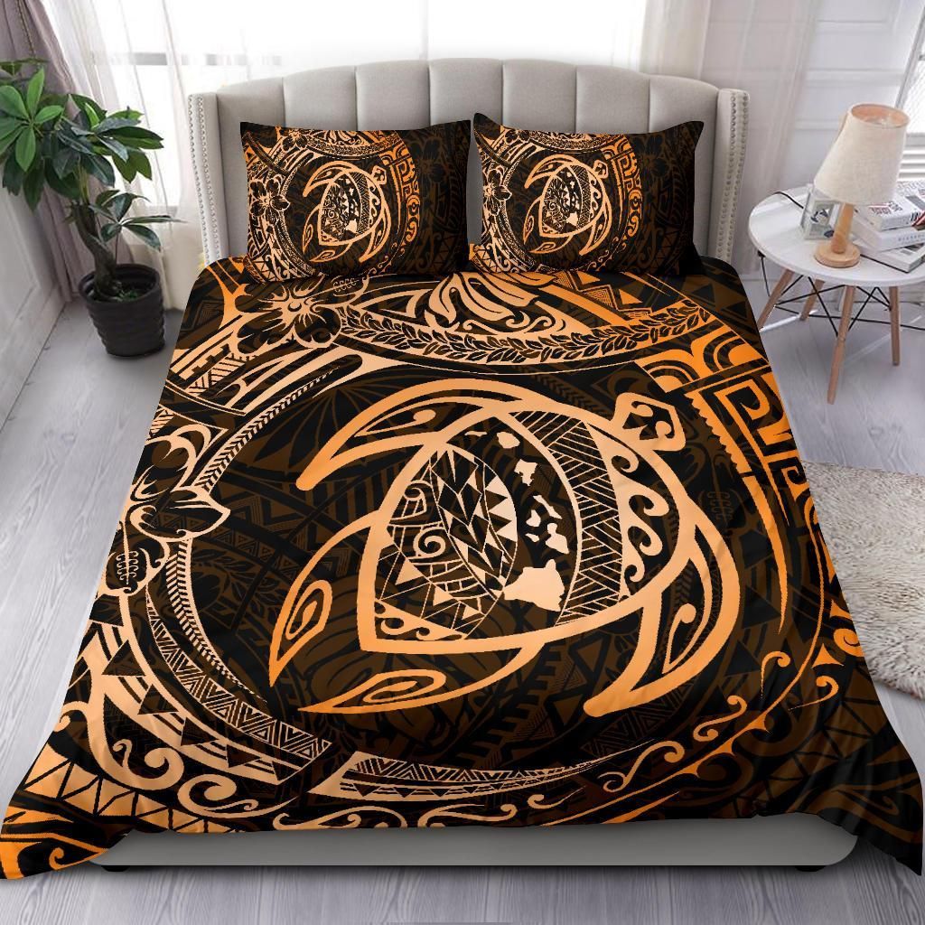 hawaiian map turtle polynesian bedding set circle orange duvet cover bedding set 2341