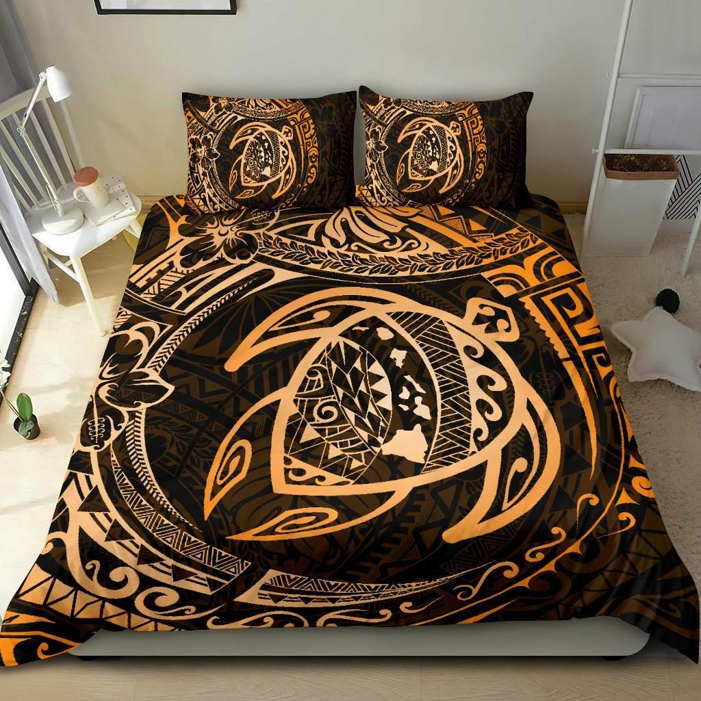 hawaiian map turtle polynesian bedding set circle orange duvet cover bedding set 2376