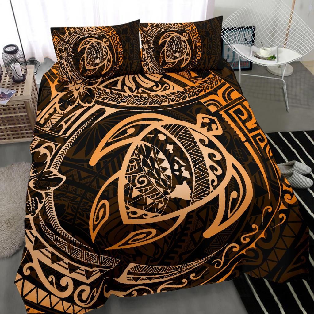 hawaiian map turtle polynesian bedding set circle orange duvet cover bedding set 2945
