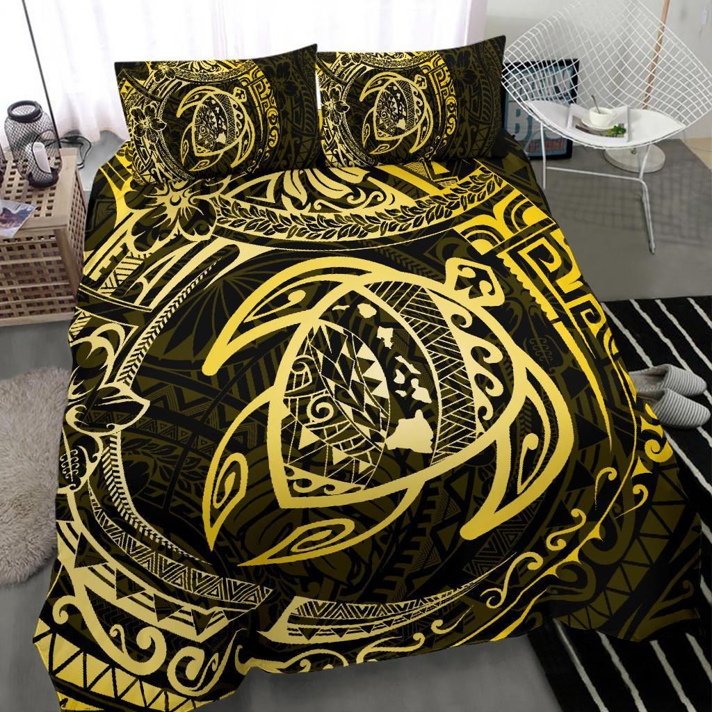 hawaiian map turtle polynesian circle yellow duvet cover bedding set 1075