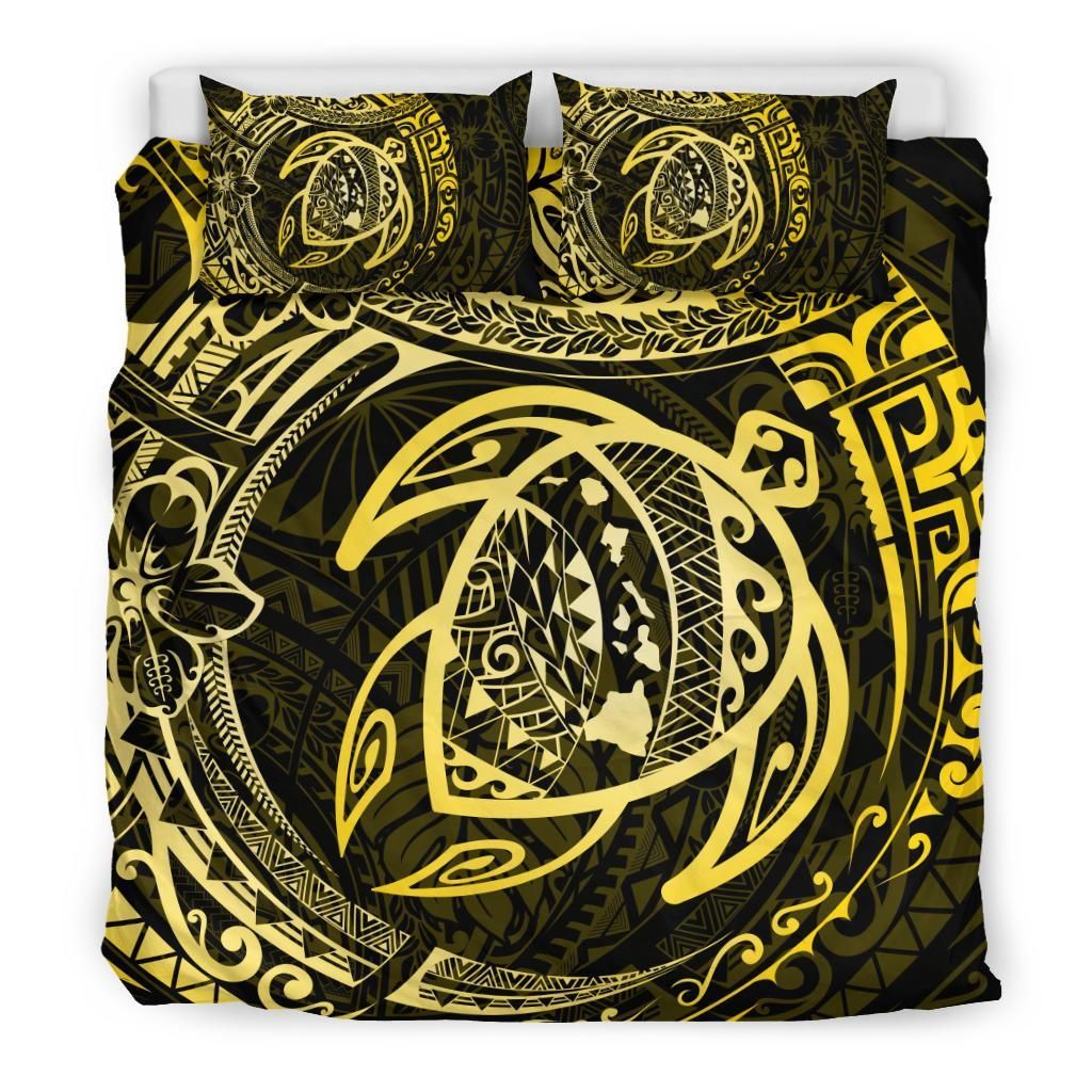 hawaiian map turtle polynesian circle yellow duvet cover bedding set 3075