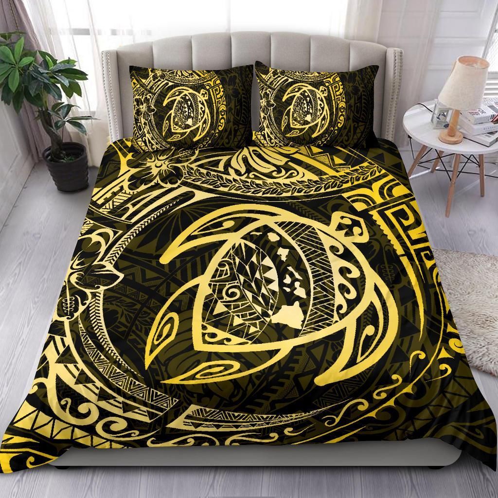 hawaiian map turtle polynesian circle yellow duvet cover bedding set 4006