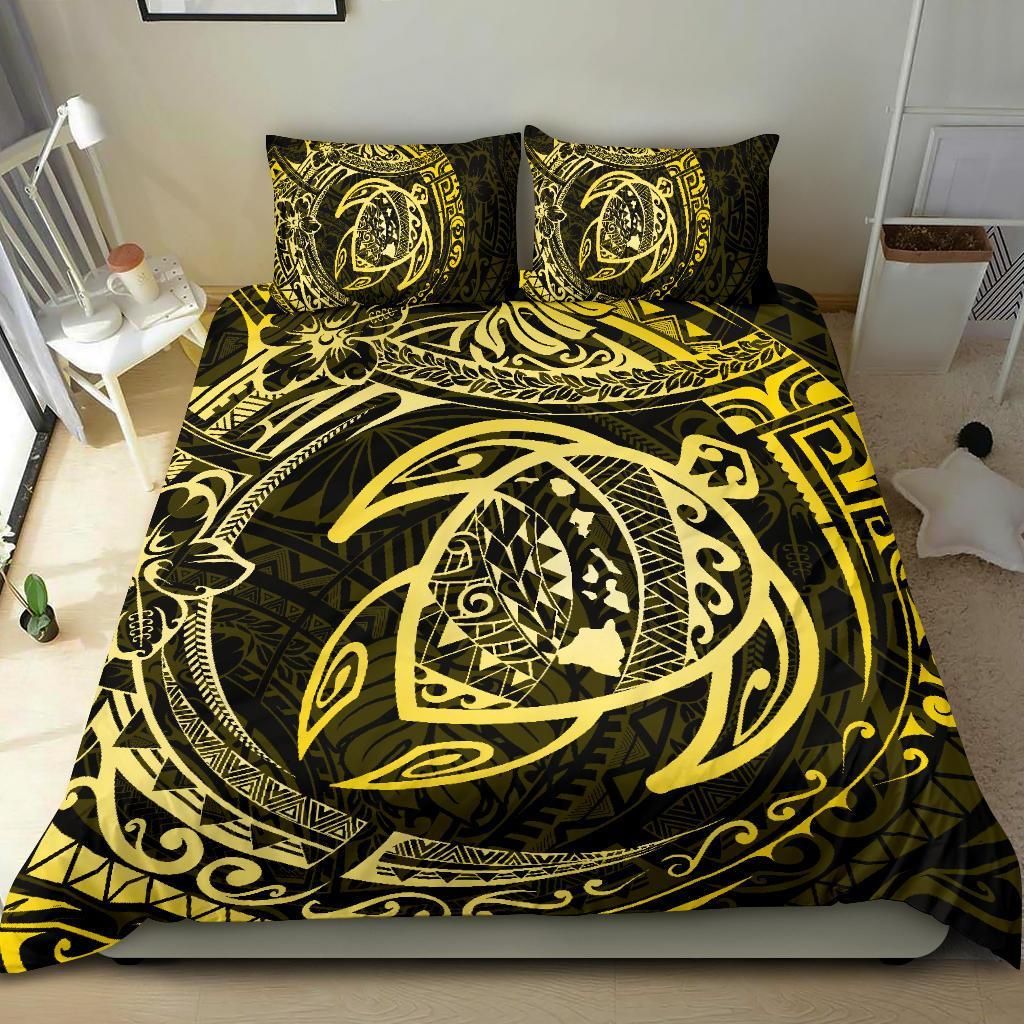 hawaiian map turtle polynesian circle yellow duvet cover bedding set 8798