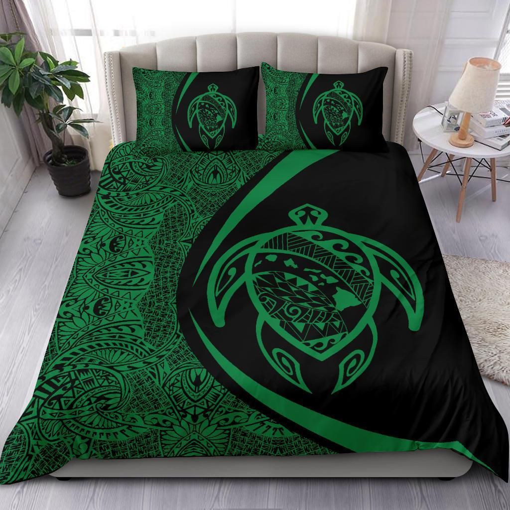 hawaiian map turtle polynesian green circle style duvet cover bedding set 4818