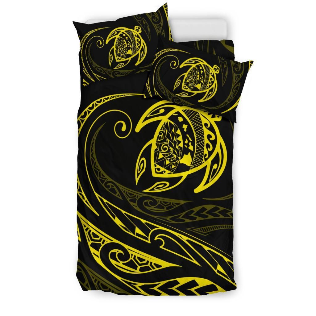 hawaiian map turtle polynesian yellow and black duvet cover bedding set 2711