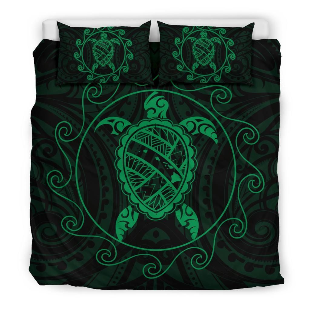 hawaiian map turtle wave polynesian green duvet cover bedding set 1564