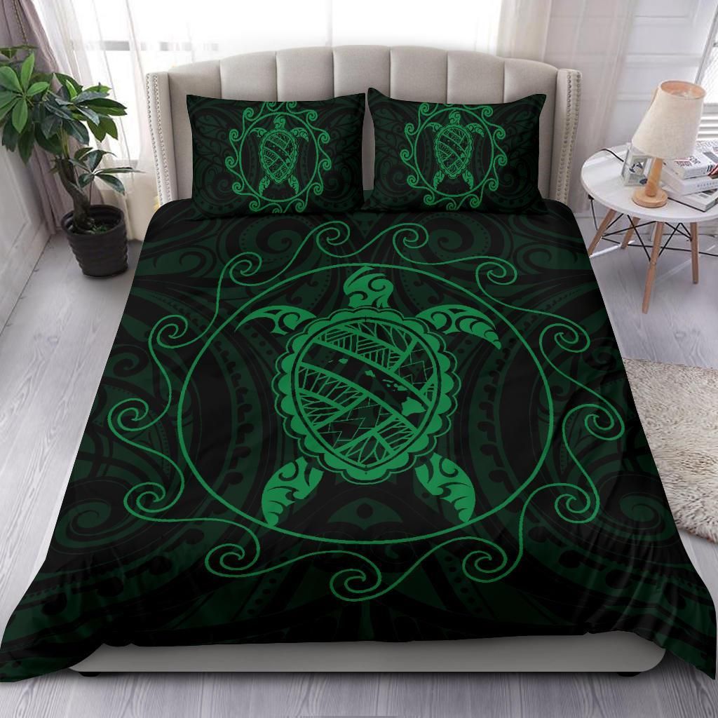 hawaiian map turtle wave polynesian green duvet cover bedding set 3481