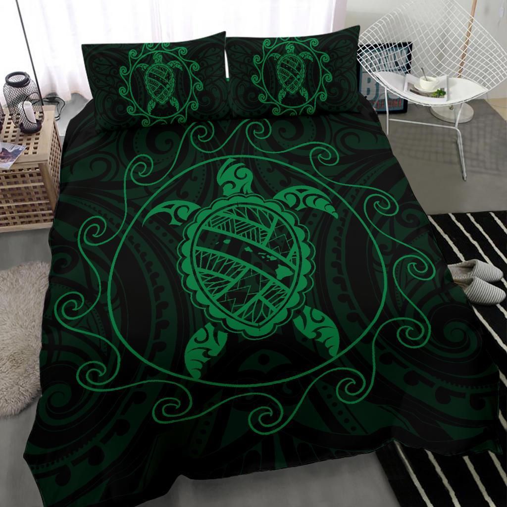 hawaiian map turtle wave polynesian green duvet cover bedding set 7197