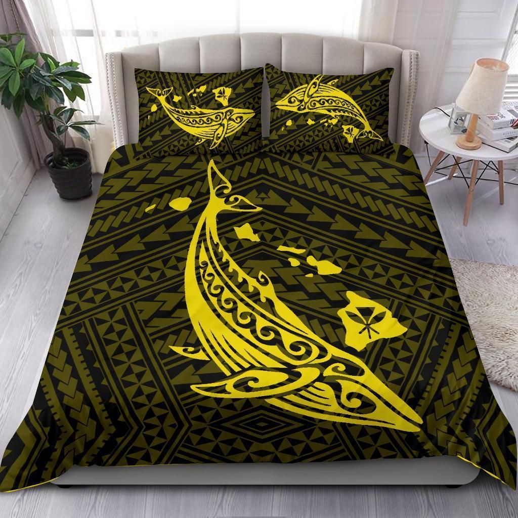 Hawaiian Map Whale Polynesian Yellow Duvet Cover Bedding Set hawaiian map whale polynesian yellow duvet cover bedding set 2075