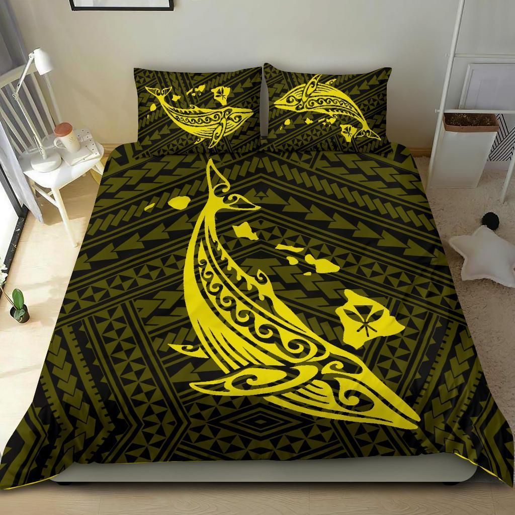 Hawaiian Map Whale Polynesian Yellow Duvet Cover Bedding Set hawaiian map whale polynesian yellow duvet cover bedding set 8203