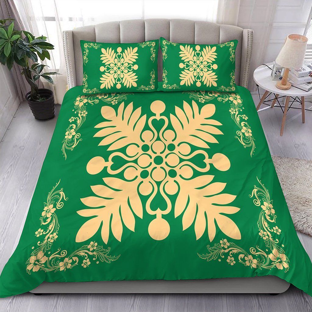 Hawaiian Quilt Maui Plant And Hibiscus Pattern Beige Green Duvet Cover Bedding Set hawaiian quilt maui plant and hibiscus pattern beige green duvet cover bedding set 7219