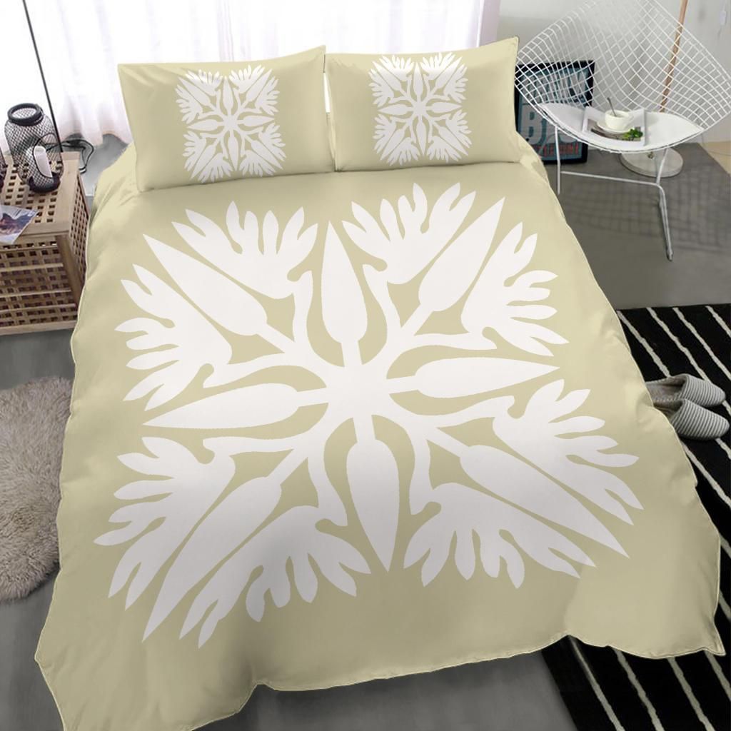 hawaiian royal pattern beige and white duvet cover bedding set 2252