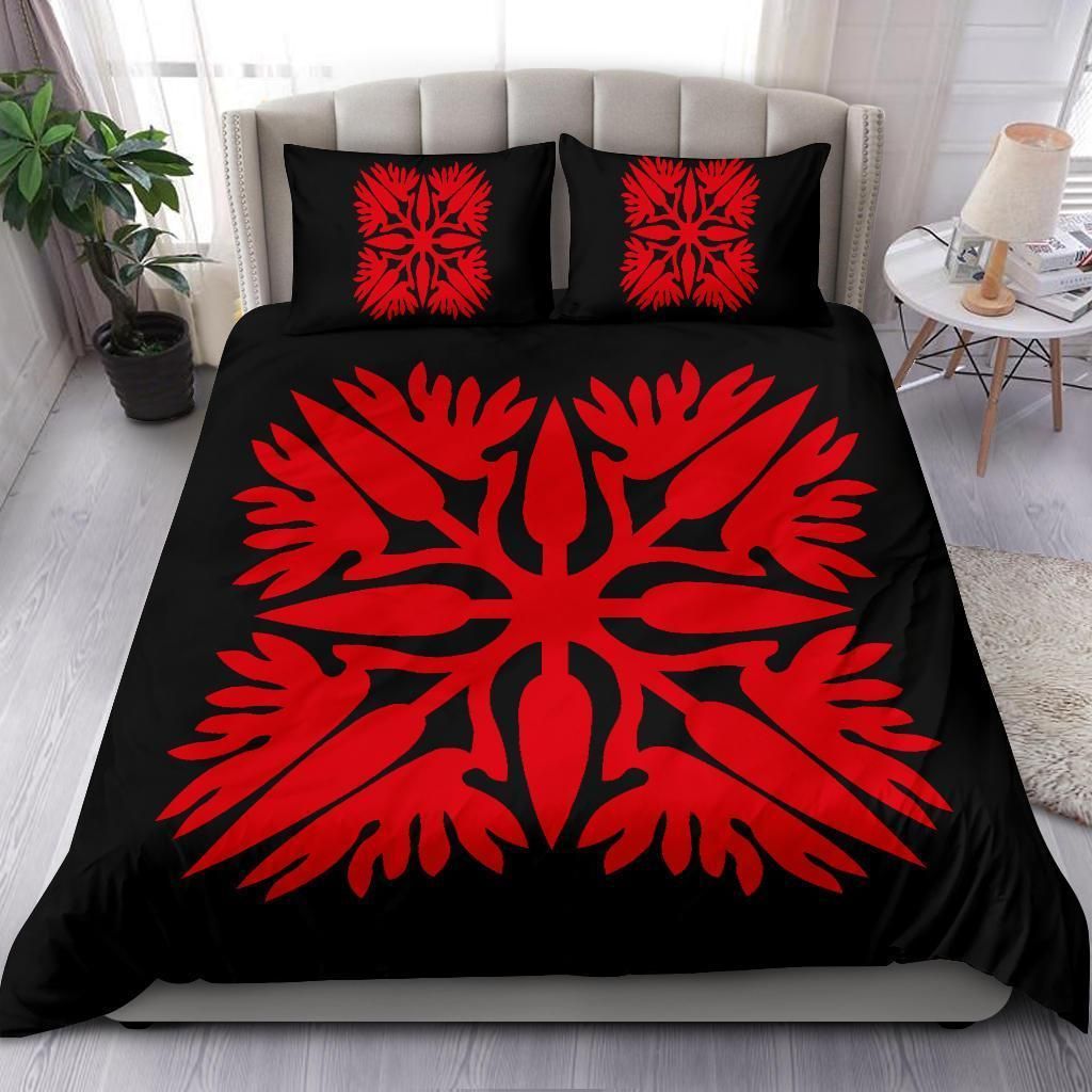 hawaiian royal pattern black and red duvet cover bedding set 5063