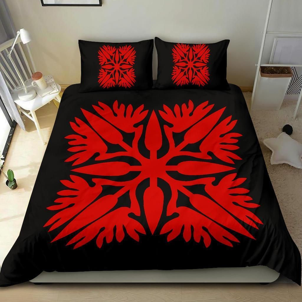 hawaiian royal pattern black and red duvet cover bedding set 5957