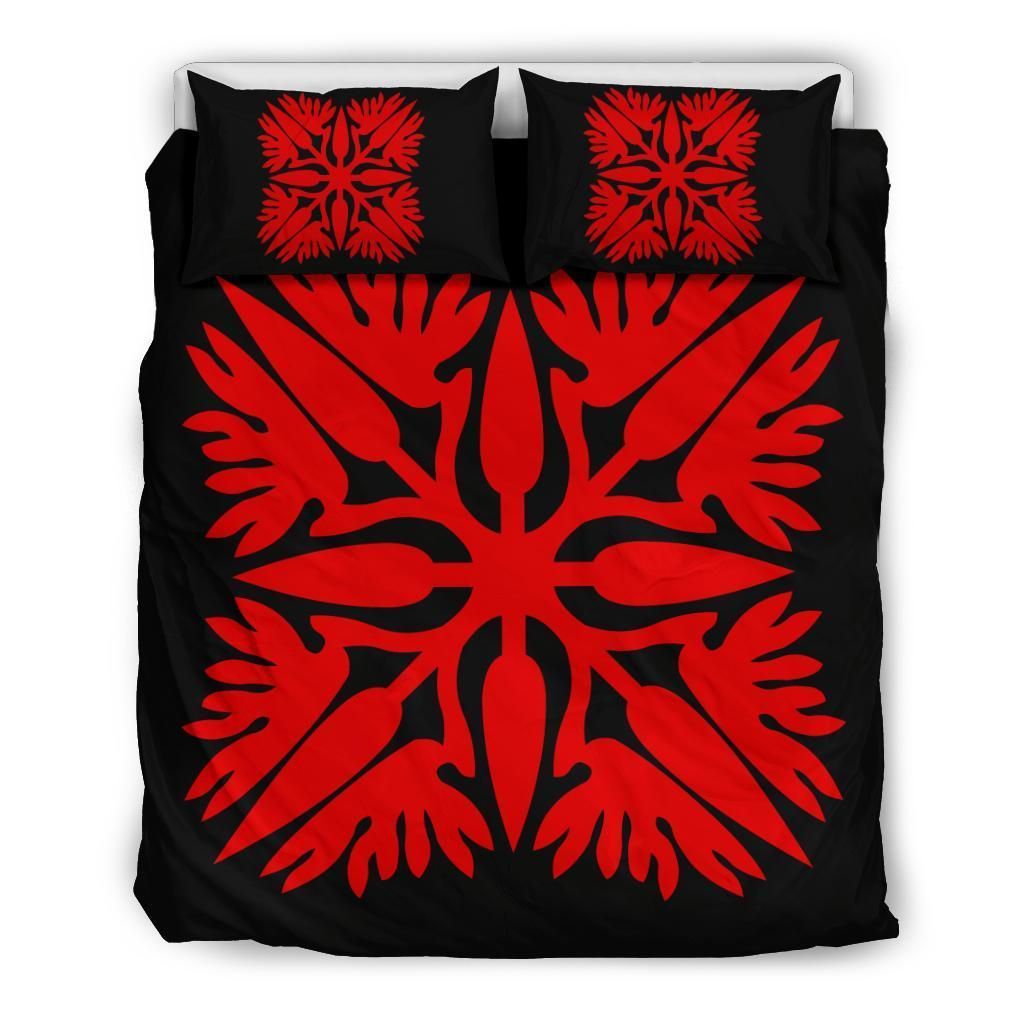 hawaiian royal pattern black and red duvet cover bedding set 8080