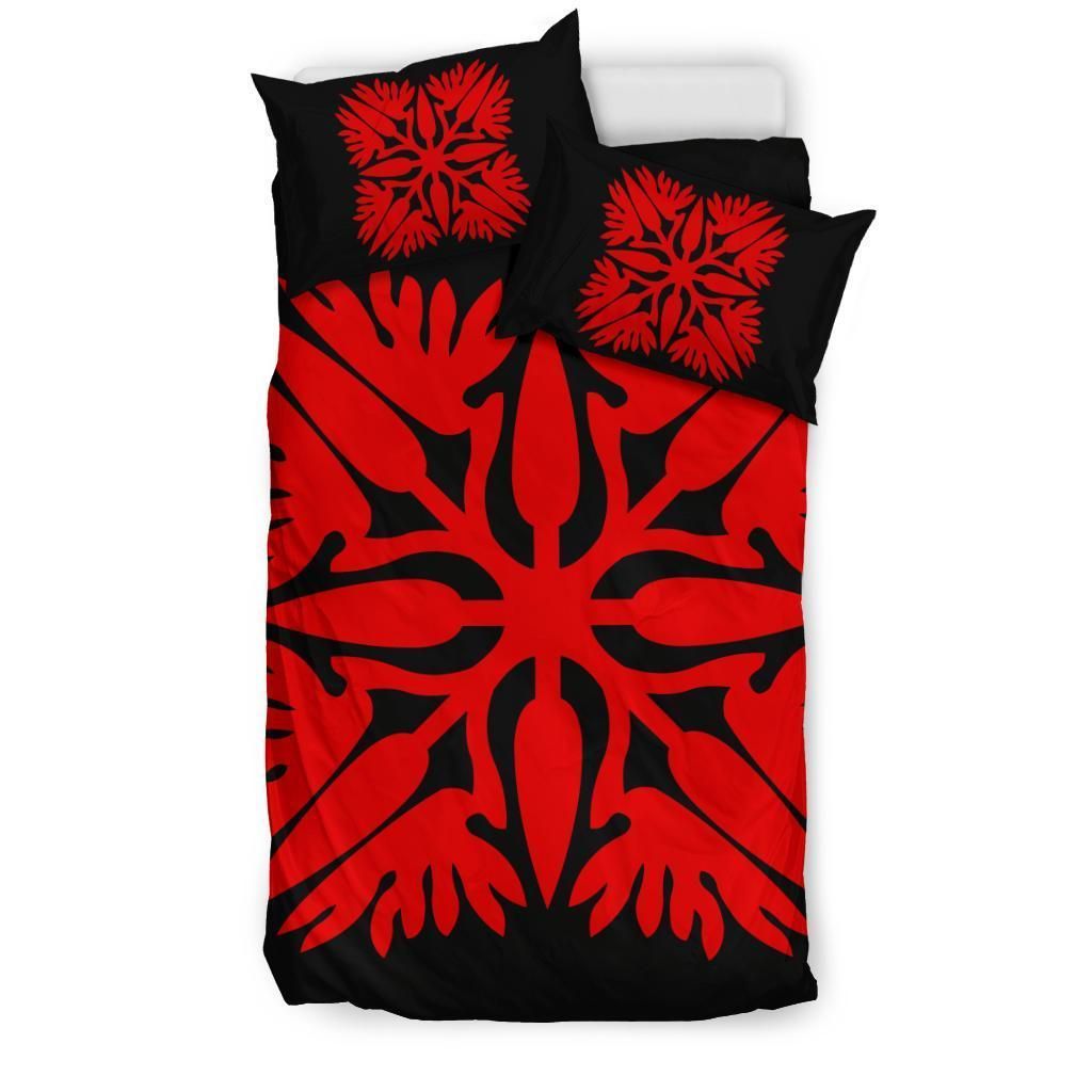 hawaiian royal pattern black and red duvet cover bedding set 8083