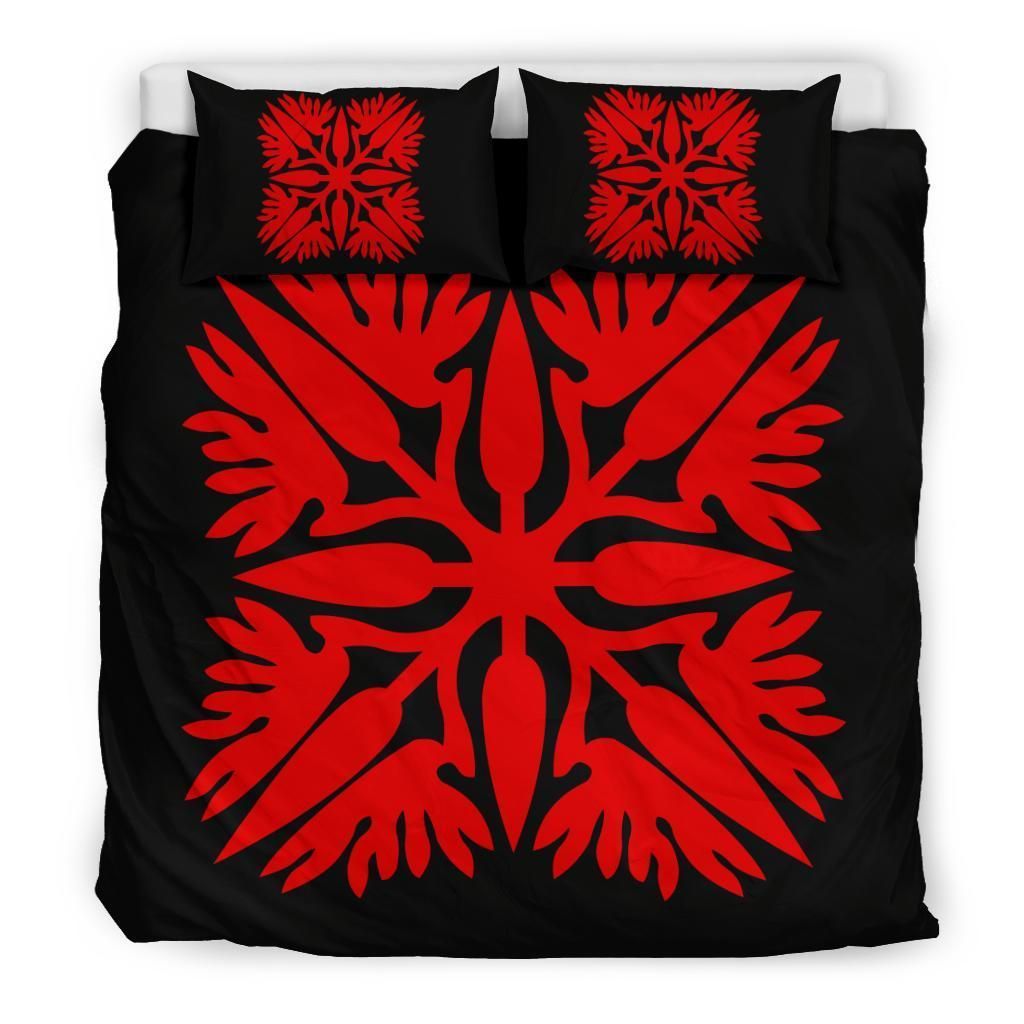 hawaiian royal pattern black and red duvet cover bedding set 8263