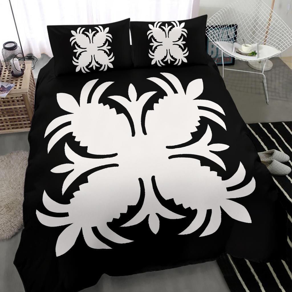 hawaiian royal pattern black and white duvet cover bedding set 3240