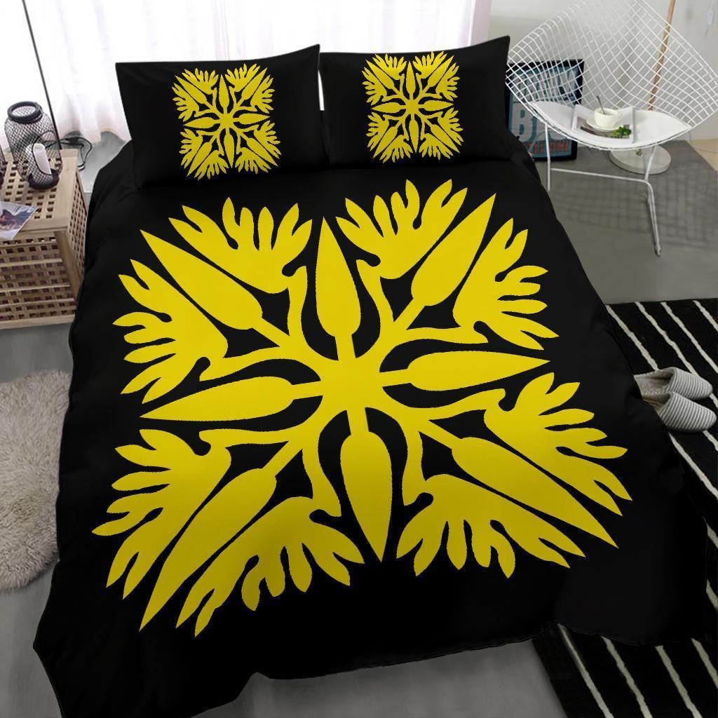 hawaiian royal pattern black and yellow style duvet cover bedding set 4735