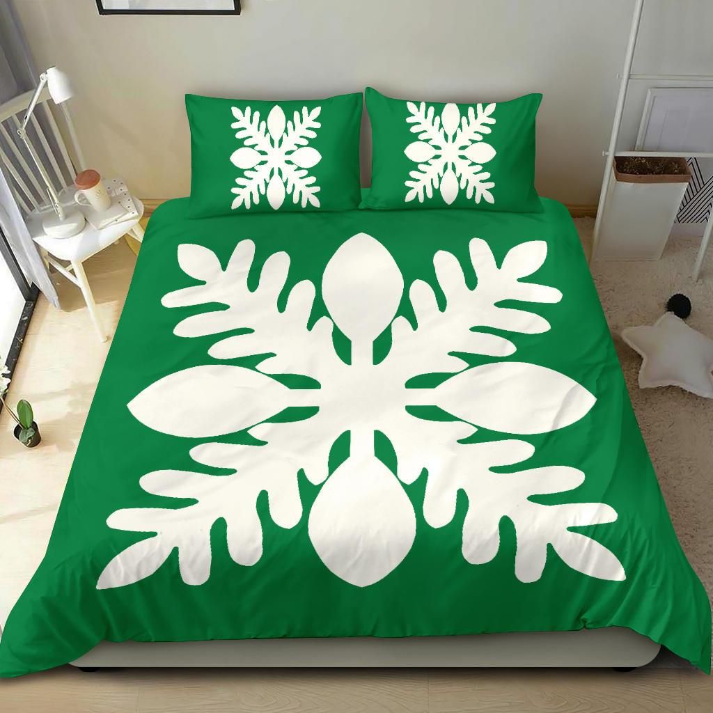 hawaiian royal pattern green and white duvet cover bedding set 3050