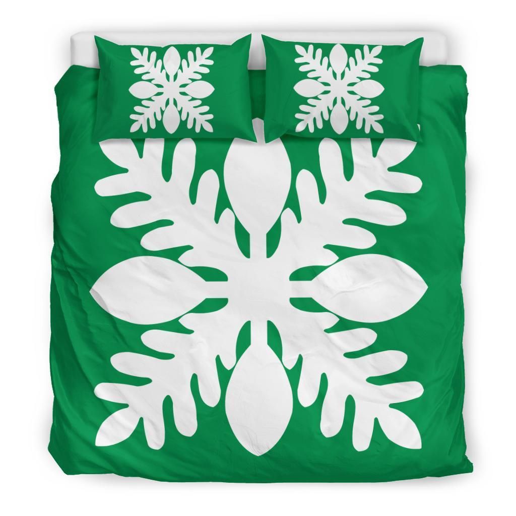 hawaiian royal pattern green and white duvet cover bedding set 4082