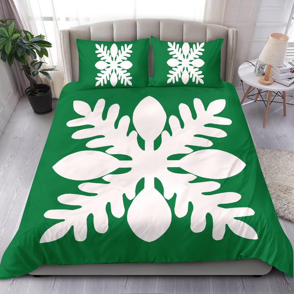 hawaiian royal pattern green and white duvet cover bedding set 7015
