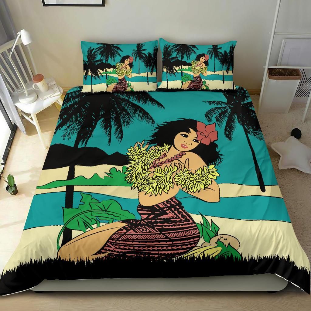 Hawaiian Sea Hula Girl Plumeria Coconut Tree Polynesian Duvet Cover Bedding Set hawaiian sea hula girl plumeria coconut tree polynesian duvet cover bedding set 3085