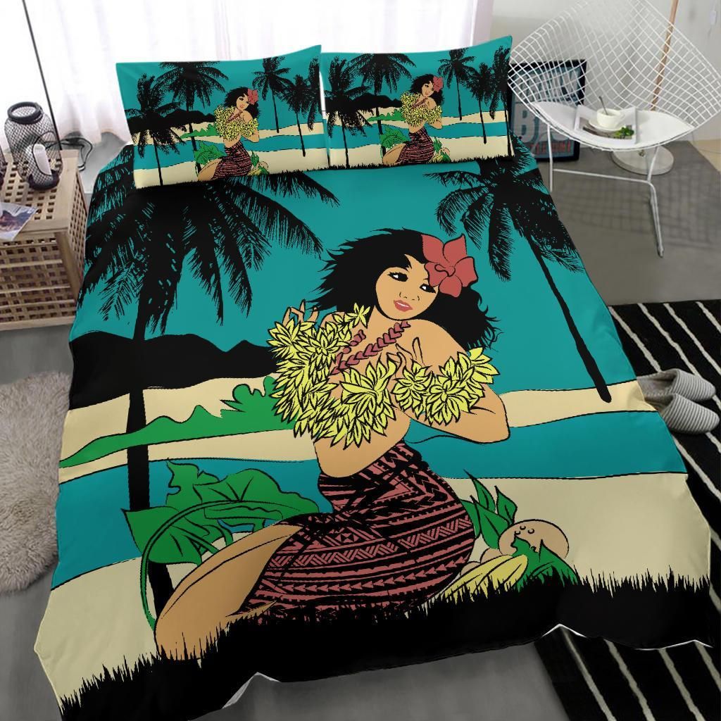 Hawaiian Sea Hula Girl Plumeria Coconut Tree Polynesian Duvet Cover Bedding Set hawaiian sea hula girl plumeria coconut tree polynesian duvet cover bedding set 4308
