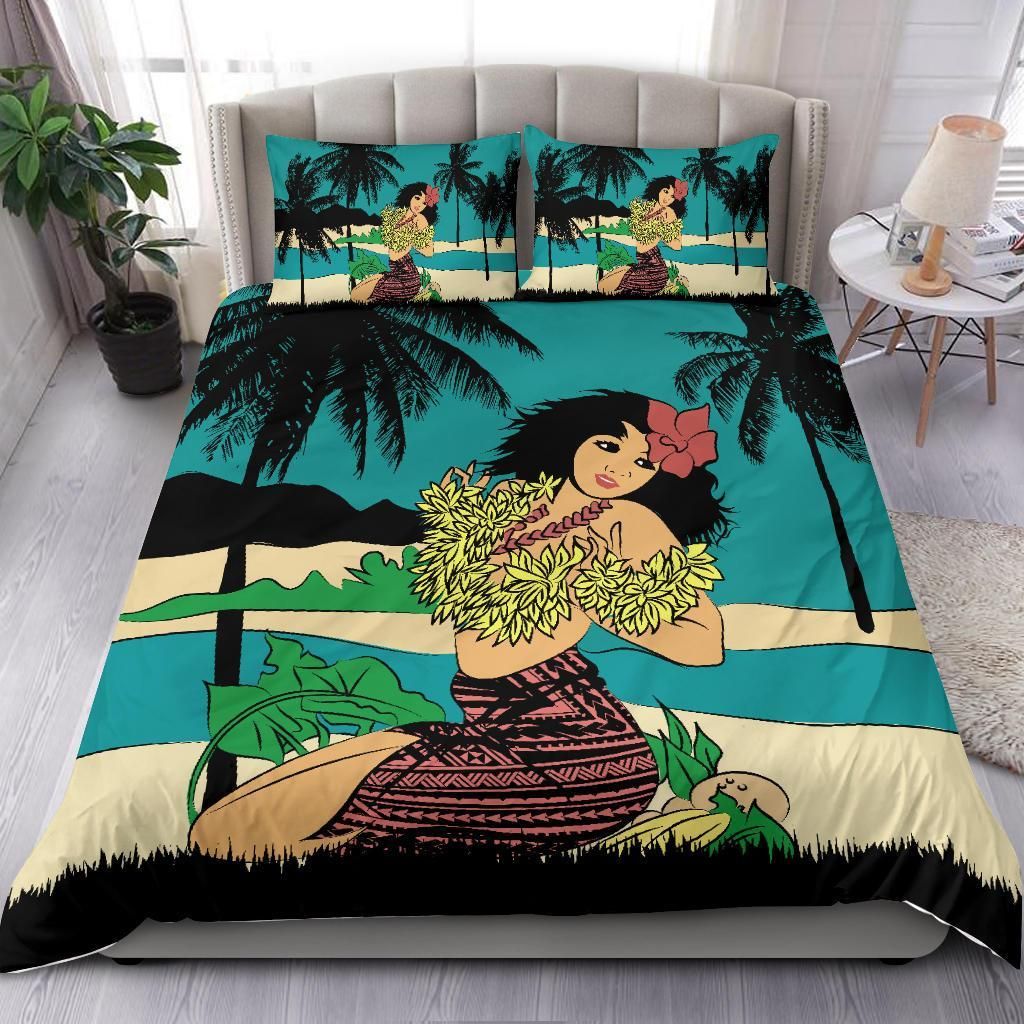 Hawaiian Sea Hula Girl Plumeria Coconut Tree Polynesian Duvet Cover Bedding Set hawaiian sea hula girl plumeria coconut tree polynesian duvet cover bedding set 4496