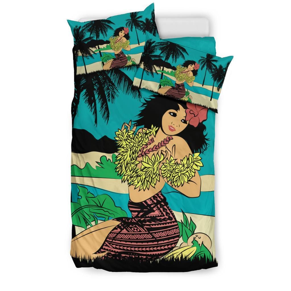 Hawaiian Sea Hula Girl Plumeria Coconut Tree Polynesian Duvet Cover Bedding Set hawaiian sea hula girl plumeria coconut tree polynesian duvet cover bedding set 5855
