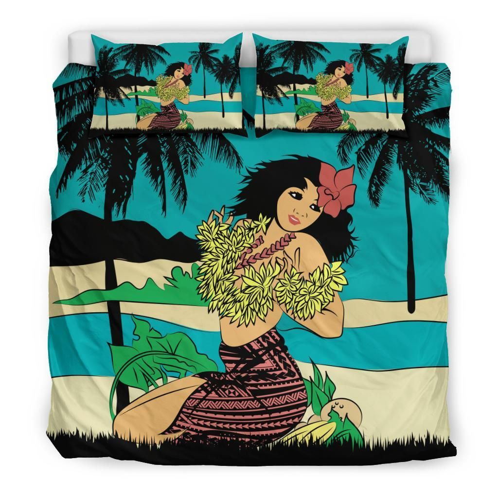 Hawaiian Sea Hula Girl Plumeria Coconut Tree Polynesian Duvet Cover Bedding Set hawaiian sea hula girl plumeria coconut tree polynesian duvet cover bedding set 8723