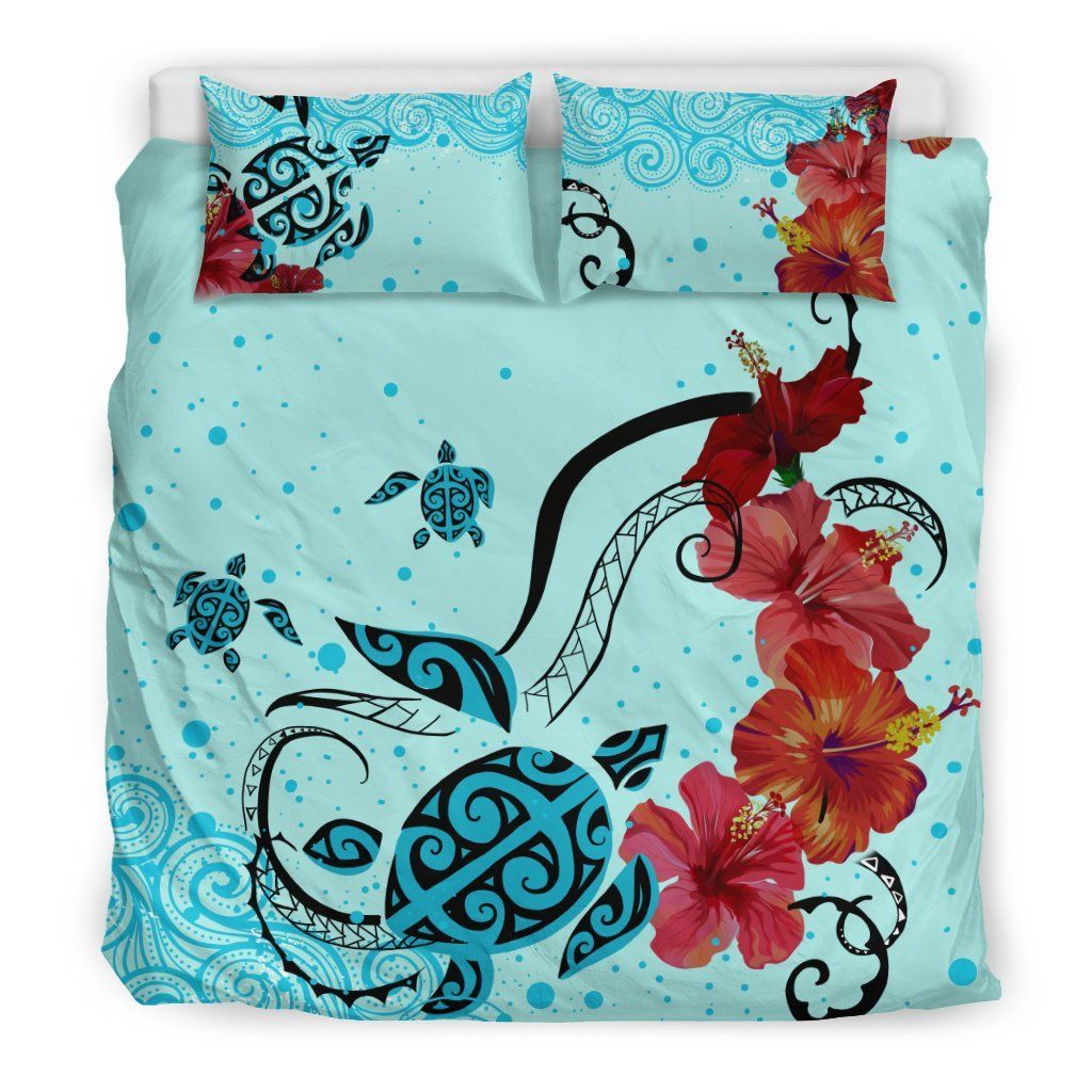 hawaiian sea turtle hibiscus brilliant polynesian duvet cover bedding set 3771