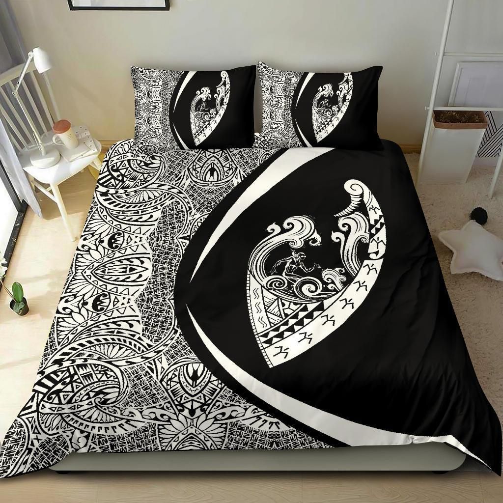 hawaiian surfing waves fish hook polynesian circle style duvet cover bedding set 2555
