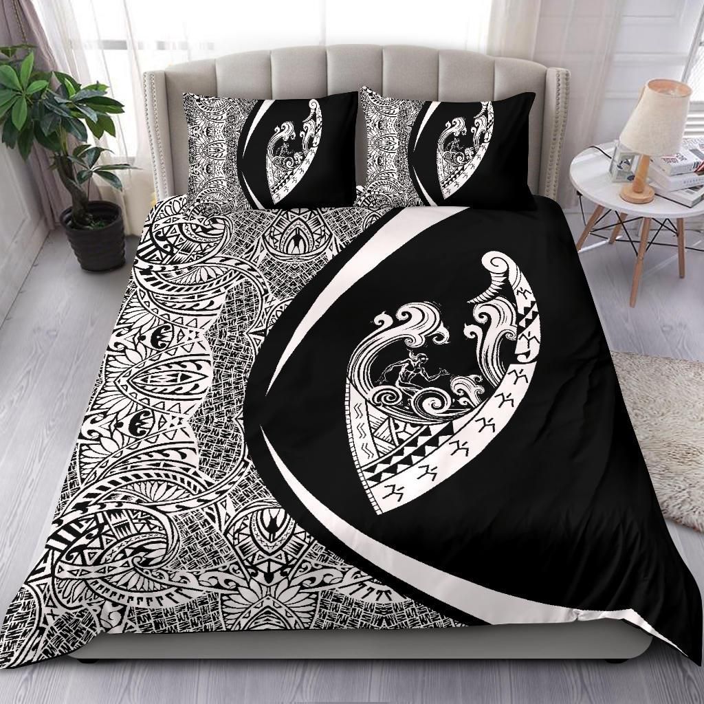 hawaiian surfing waves fish hook polynesian circle style duvet cover bedding set 2857