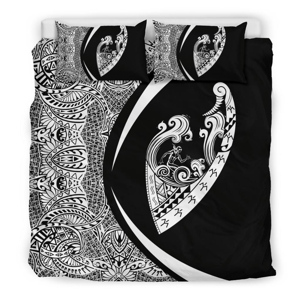 hawaiian surfing waves fish hook polynesian circle style duvet cover bedding set 2982