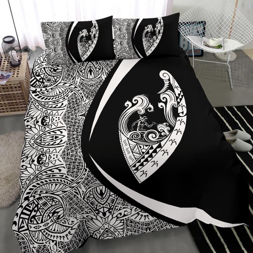 hawaiian surfing waves fish hook polynesian circle style duvet cover bedding set 7408
