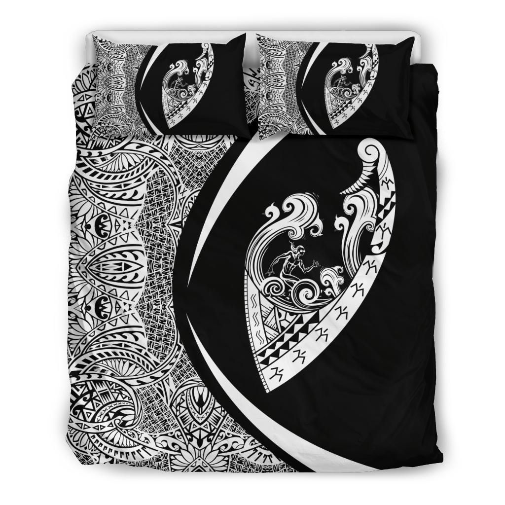 hawaiian surfing waves fish hook polynesian circle style duvet cover bedding set 8198