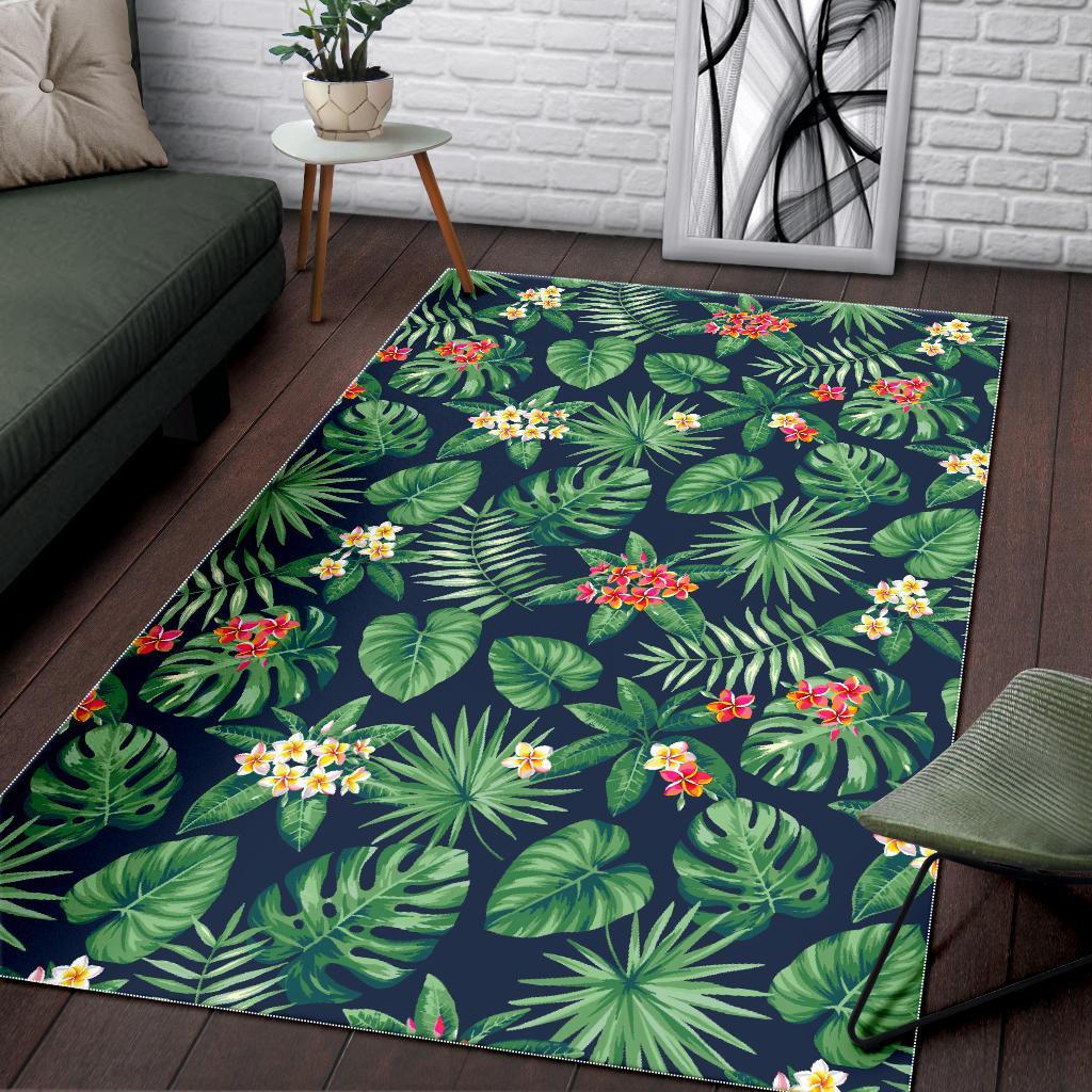 hawaiian tropical leaves pattern print area rug floor decor 7861